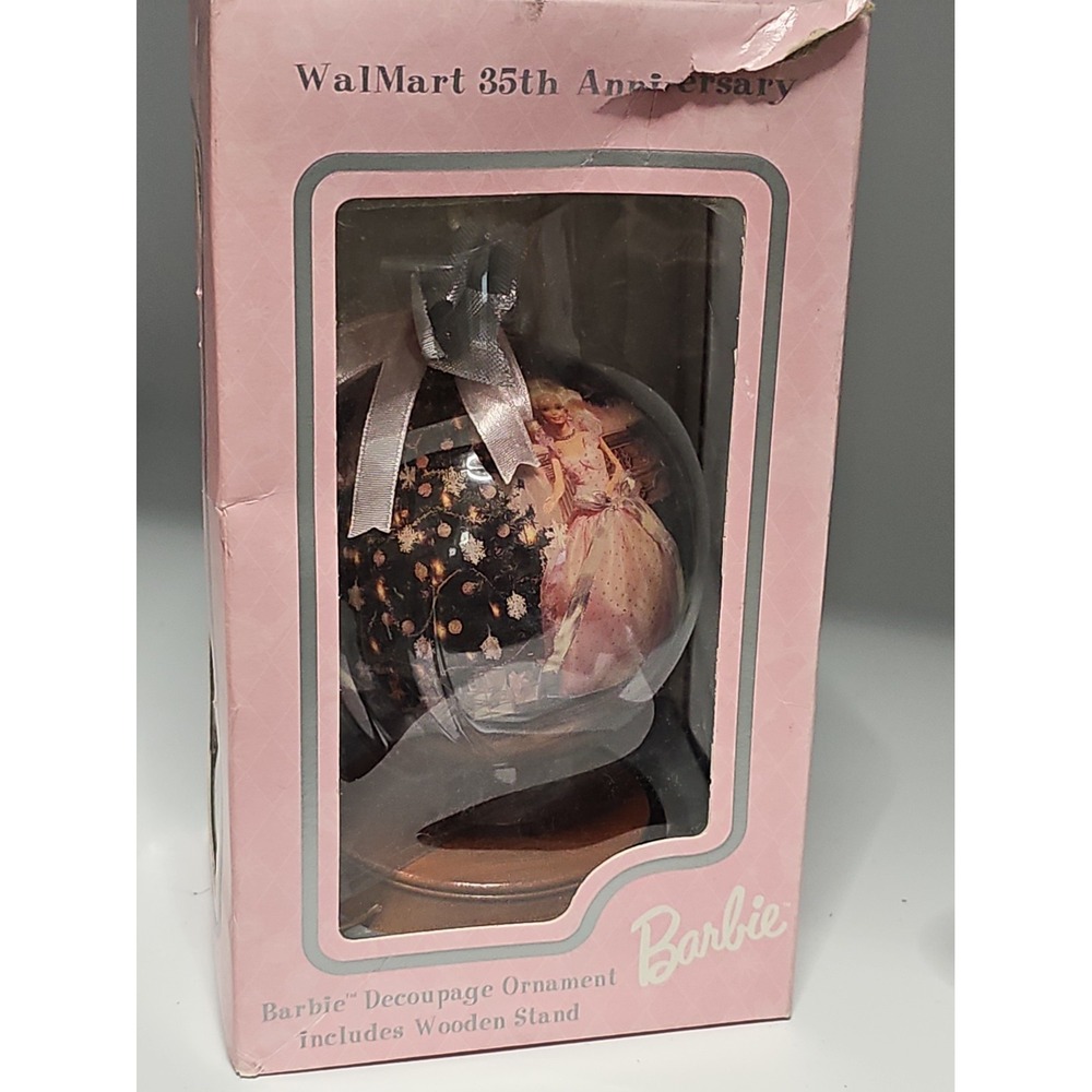 1997 Barbie Walmart 35th Anniversary Decoupage Ornament w Stand